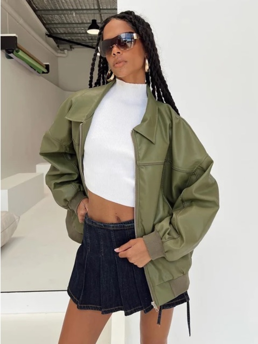 Princess Polly Olive Green Faux Leather Bomber Jacket